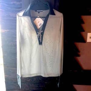 COPY - ANATOMIE OLIVE GREEN MESH DRESS SHIRT LONG SLEEVE. Brand new!